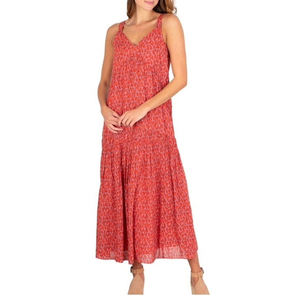 Joie Tea Rose Red Patterned Tiered Maxi Sundress Women Size L